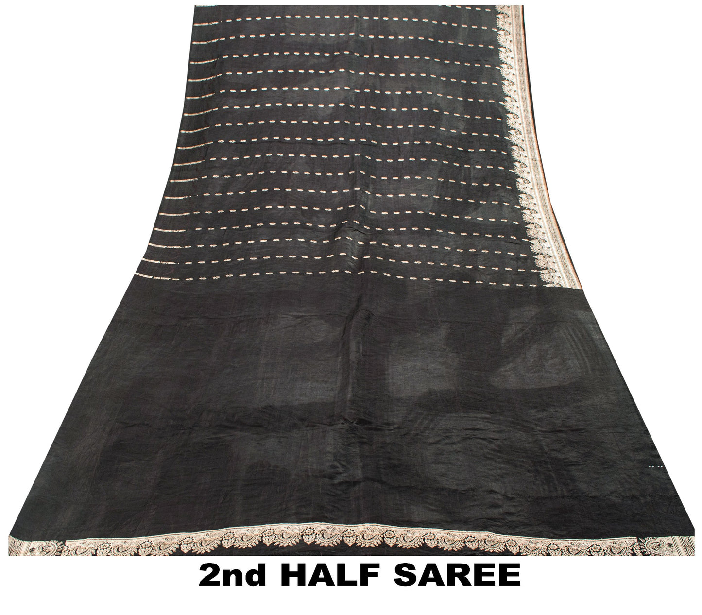 Sanskriti Vintage Black Pure Satin Sarees Banarasi Brocade Zari Hand-Woven 5+Yd