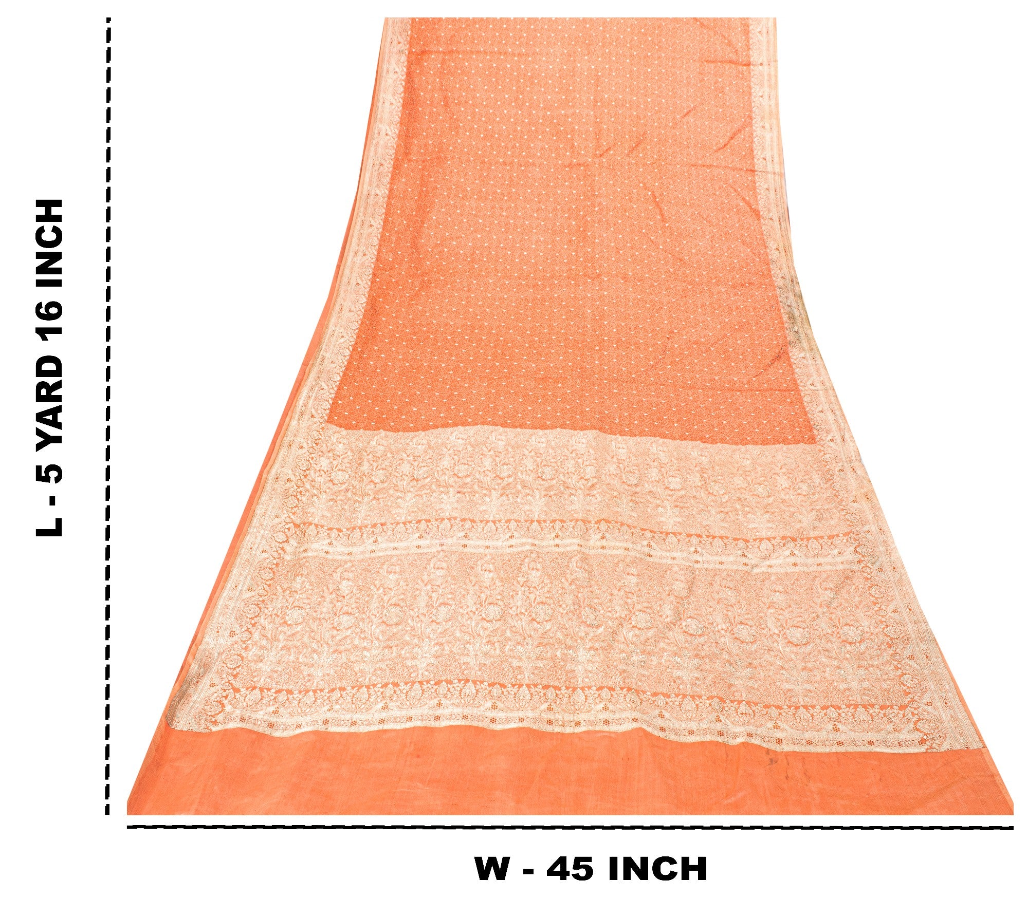 Sanskriti Vintage Coral Pure Satin Sarees Banarasi Brocade Zari Hand-Woven 5+YD