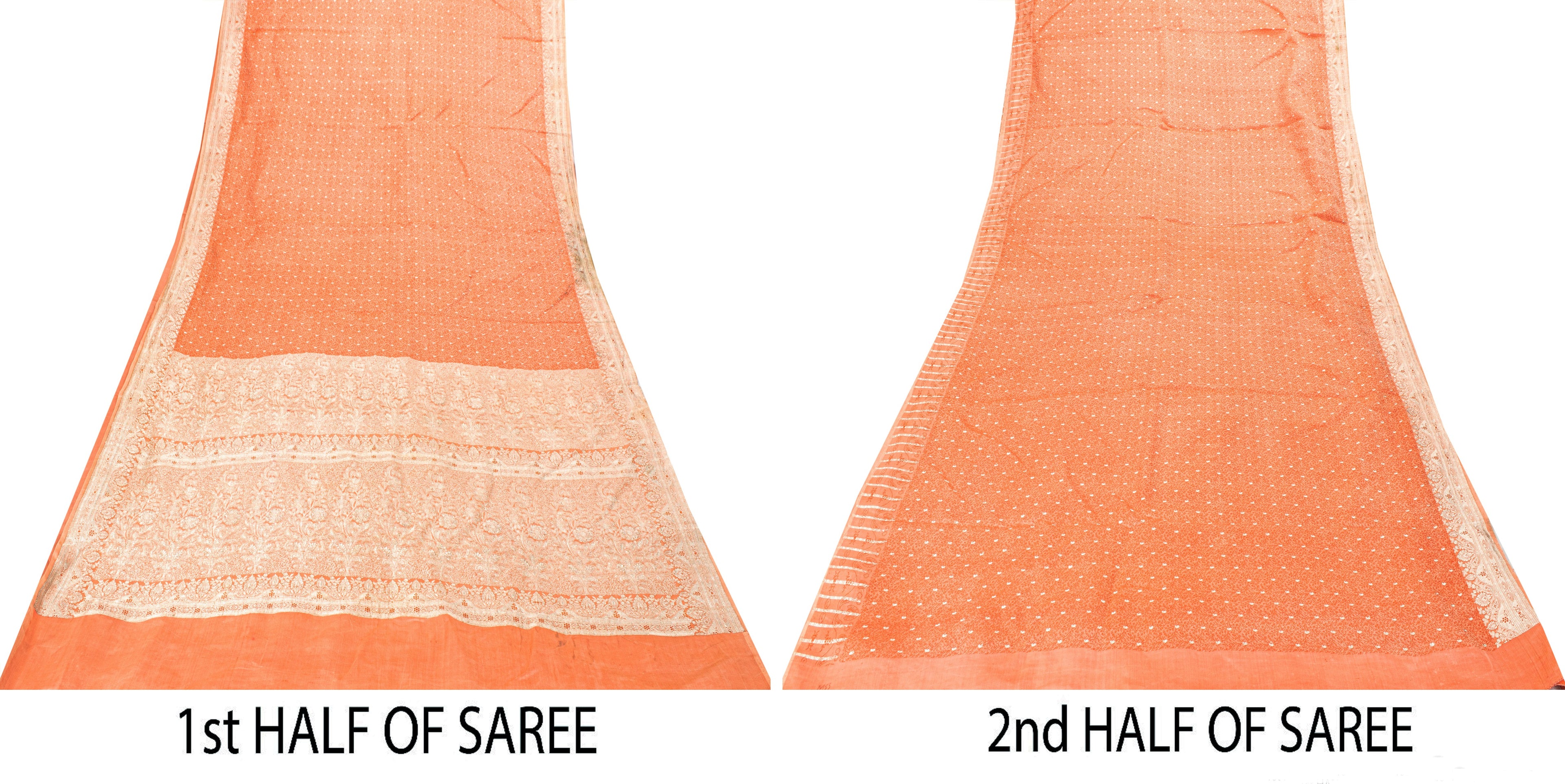 Sanskriti Vintage Coral Pure Satin Sarees Banarasi Brocade Zari Hand-Woven 5+YD