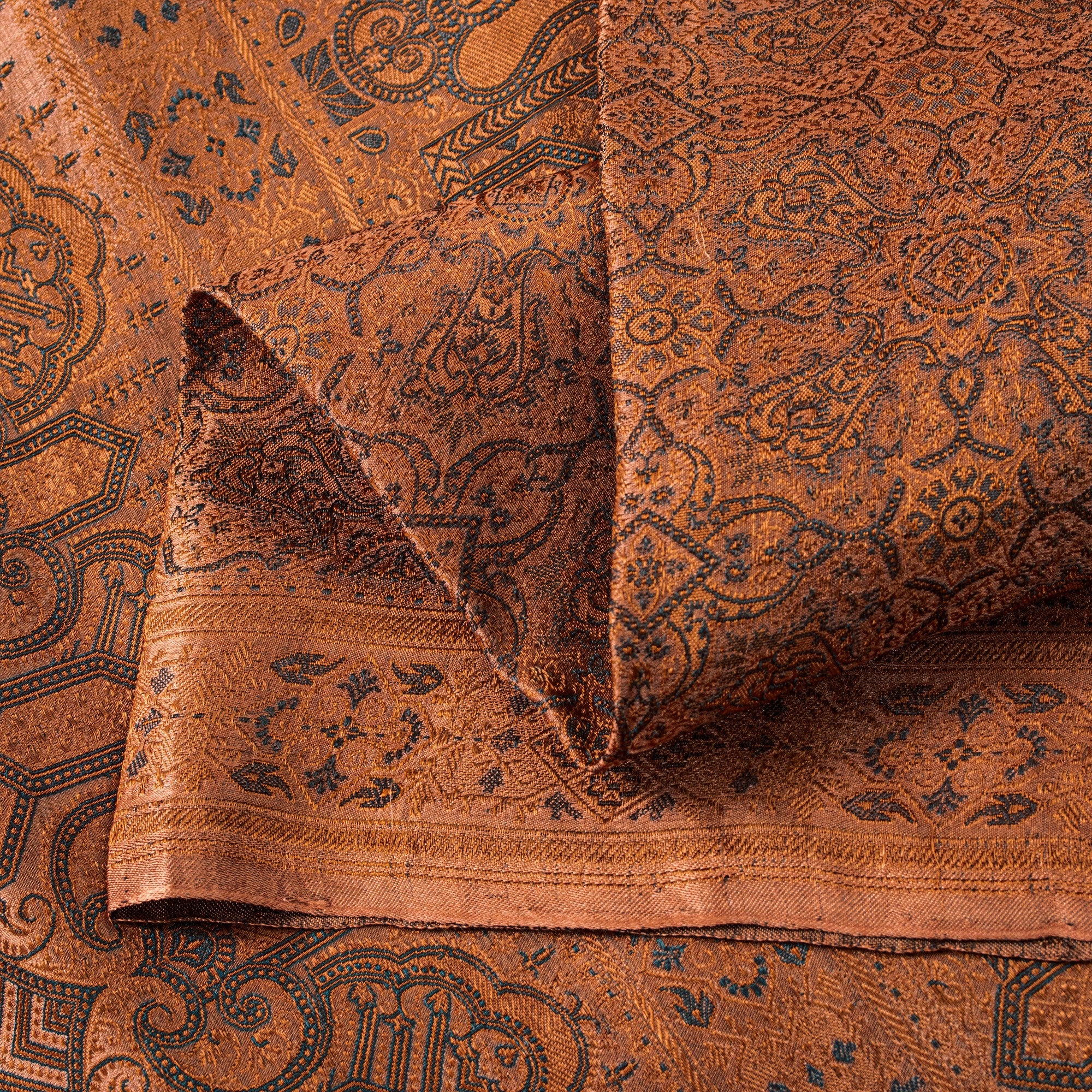 Sanskriti Vintage Saffron Pure Satin Saree Tanchoi Banaras Handwoven 5.5+YD Sari