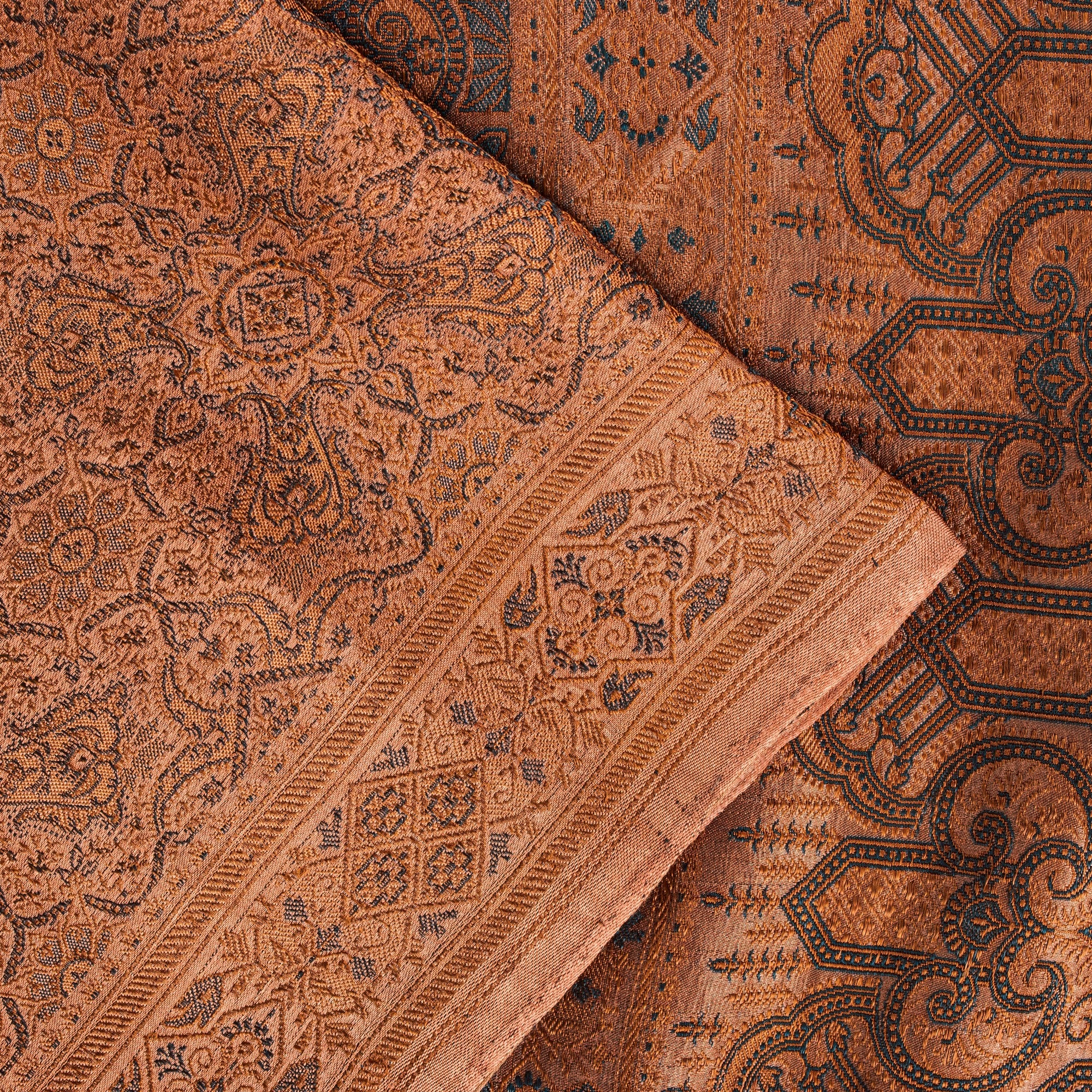 Sanskriti Vintage Saffron Pure Satin Saree Tanchoi Banaras Handwoven 5.5+YD Sari