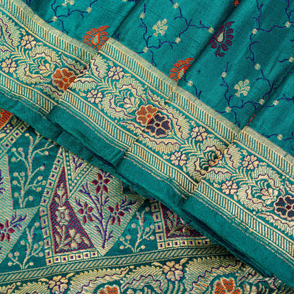Sanskriti Vintage Saree Blue 100% Pure Satin Silk 5+Yd Sari Banarasi Brocade Zari HandWoven Uses-Table linen, Cushions, Curtains, Dressing