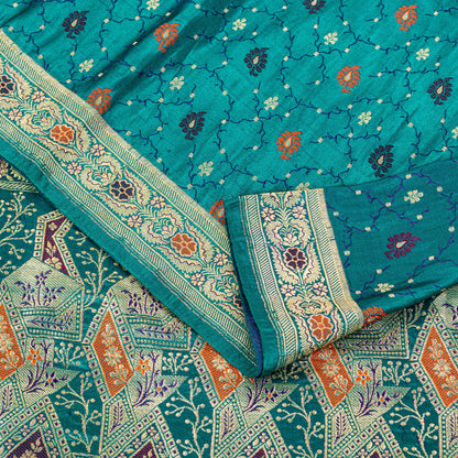 Sanskriti Vintage Saree Blue 100% Pure Satin Silk 5+Yd Sari Banarasi Brocade Zari HandWoven Uses-Table linen, Cushions, Curtains, Dressing