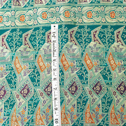 Sanskriti Vintage Saree Blue 100% Pure Satin Silk 5+Yd Sari Banarasi Brocade Zari HandWoven Uses-Table linen, Cushions, Curtains, Dressing