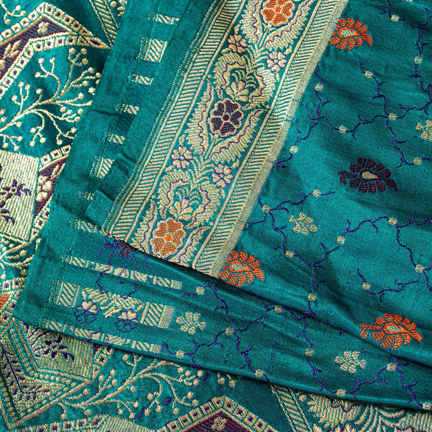 Sanskriti Vintage Saree Blue 100% Pure Satin Silk 5+Yd Sari Banarasi Brocade Zari HandWoven Uses-Table linen, Cushions, Curtains, Dressing