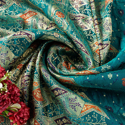 Sanskriti Vintage Saree Blue 100% Pure Satin Silk 5+Yd Sari Banarasi Brocade Zari HandWoven Uses-Table linen, Cushions, Curtains, Dressing