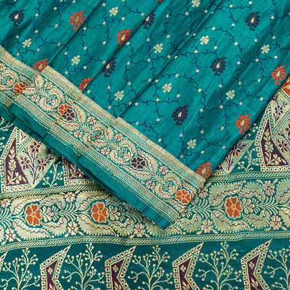 Sanskriti Vintage Saree Blue 100% Pure Satin Silk 5+Yd Sari Banarasi Brocade Zari HandWoven Uses-Table linen, Cushions, Curtains, Dressing