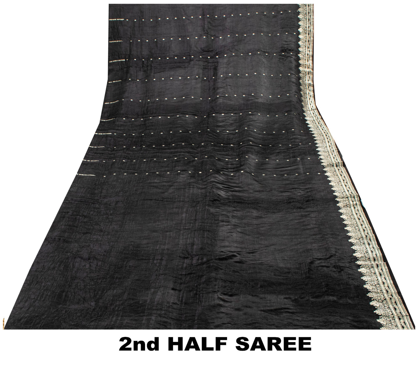 Sanskriti Vintage Black Pure Satin Saree Banarasi Brocade Zari Hand-Woven 6+Y