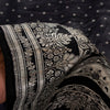 Sanskriti Vintage Black Pure Satin Saree Banarasi Brocade Zari Hand-Woven 6+Y