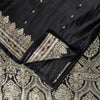 Sanskriti Vintage Black Pure Satin Saree Banarasi Brocade Zari Hand-Woven 6+Y