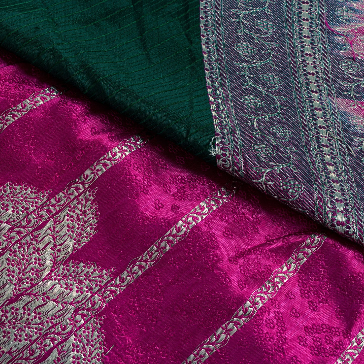 Sanskriti Vintage Green-Pink Pure Saree Banarasi Brocade Zari Hand-Woven 5+YD