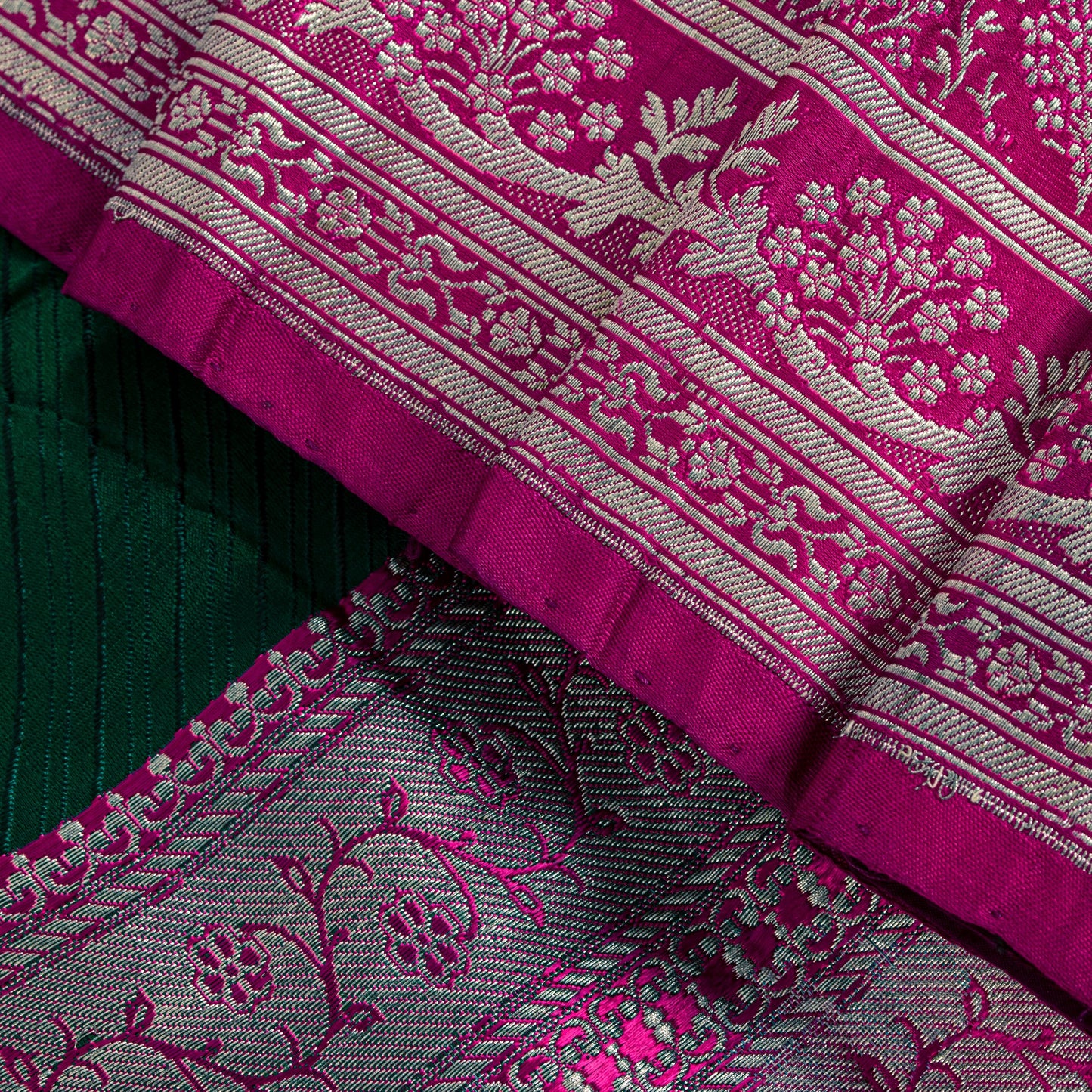 Sanskriti Vintage Green-Pink Pure Saree Banarasi Brocade Zari Hand-Woven 5+YD