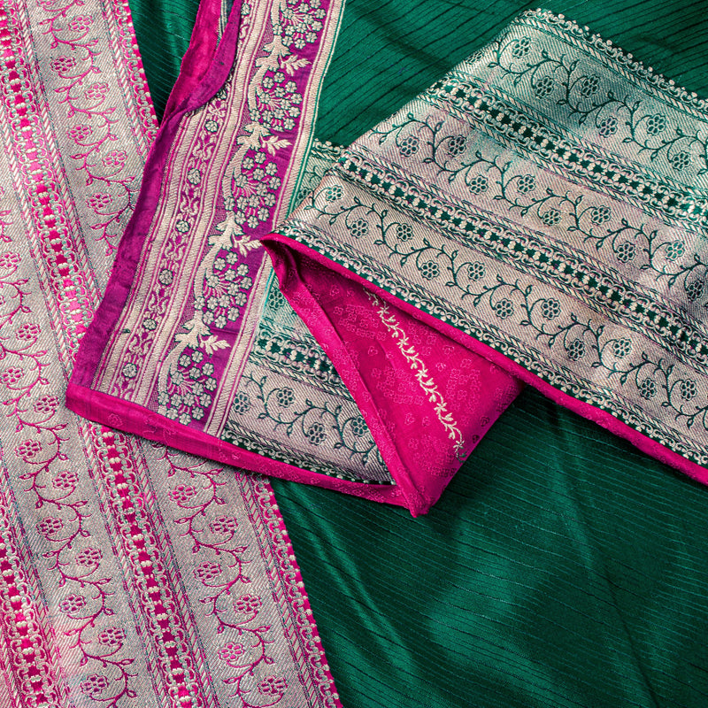 Sanskriti Vintage Green-Pink Pure Saree Banarasi Brocade Zari Hand-Woven 5+YD