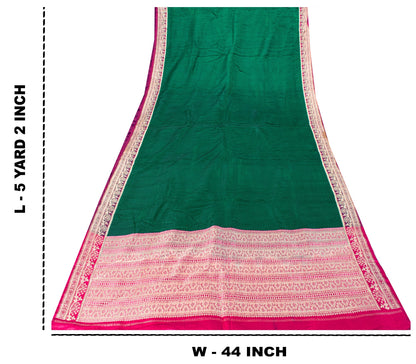 Sanskriti Vintage Green-Pink Pure Saree Banarasi Brocade Zari Hand-Woven 5+YD
