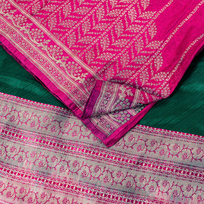 Sanskriti Vintage Green-Pink Pure Saree Banarasi Brocade Zari Hand-Woven 5+YD
