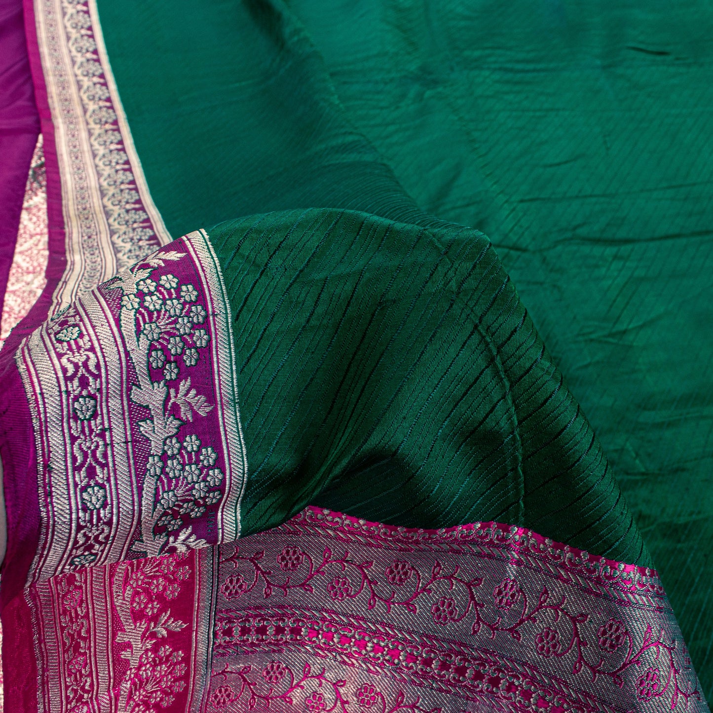 Sanskriti Vintage Green-Pink Pure Saree Banarasi Brocade Zari Hand-Woven 5+YD