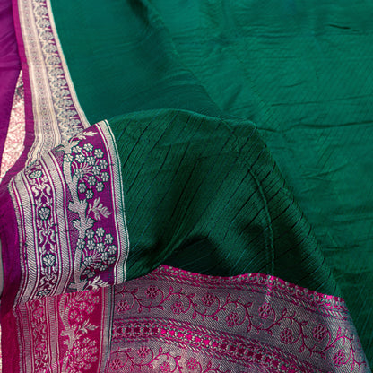 Sanskriti Vintage Green-Pink Pure Saree Banarasi Brocade Zari Hand-Woven 5+YD