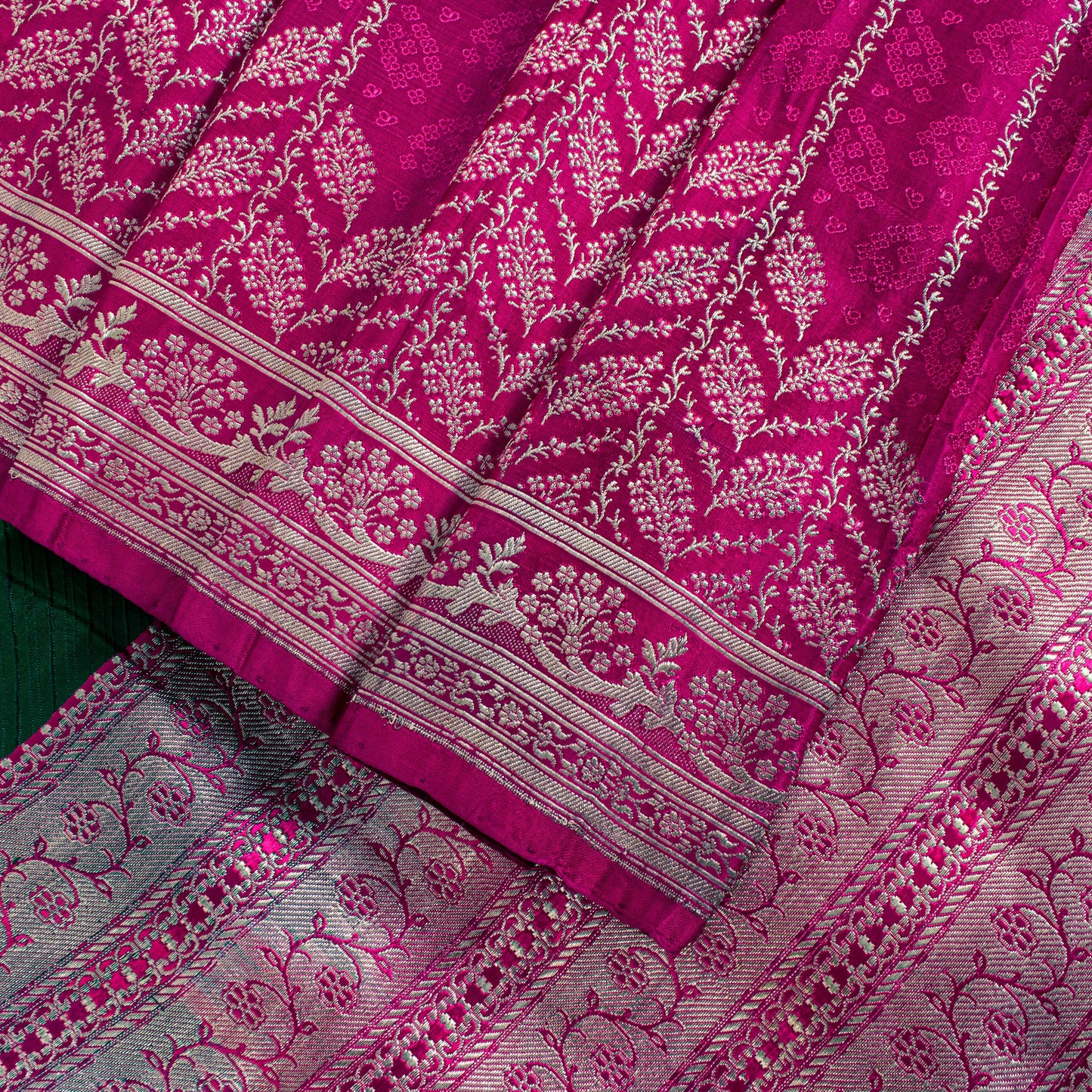 Sanskriti Vintage Green-Pink Pure Saree Banarasi Brocade Zari Hand-Woven 5+YD
