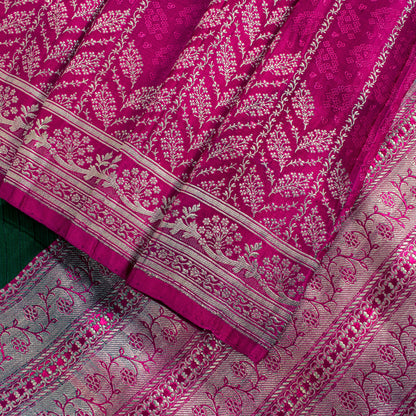 Sanskriti Vintage Green-Pink Pure Saree Banarasi Brocade Zari Hand-Woven 5+YD