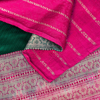 Sanskriti Vintage Green-Pink Pure Saree Banarasi Brocade Zari Hand-Woven 5+YD