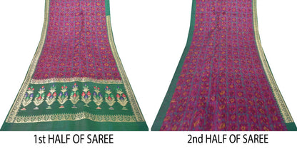 Sanskriti Vintage Katan Silk Saree Rankat Brocade Banarasi Zari Hand Woven 5+YD