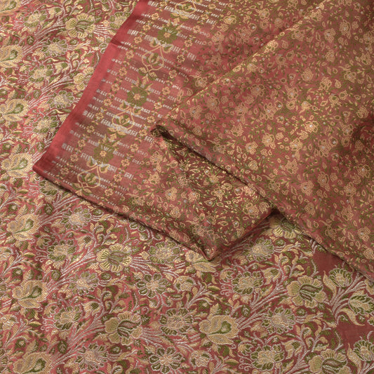 Sanskriti Vintage Pink Pure Silk Saree Banarasi Brocade Tanchoi Hand-Woven 5+Yd