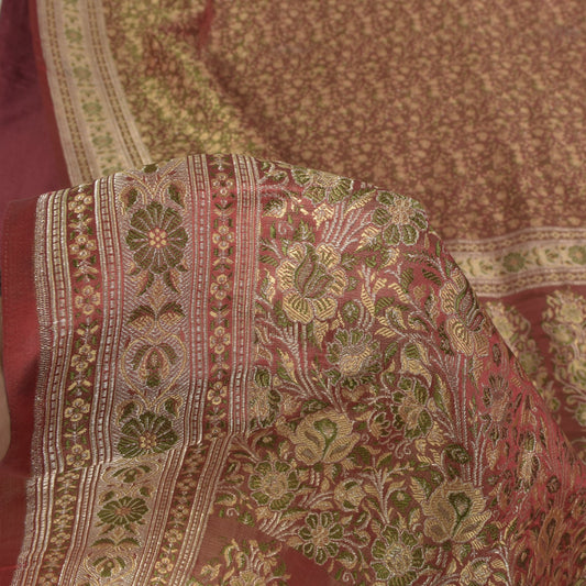 Sanskriti Vintage Pink Pure Silk Saree Banarasi Brocade Tanchoi Hand-Woven 5+Yd