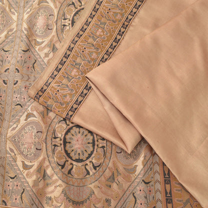Sanskriti Vintage Pink Soft Pure Satin Saree Banarasi Brocade Hand-Woven 5.5+Yd