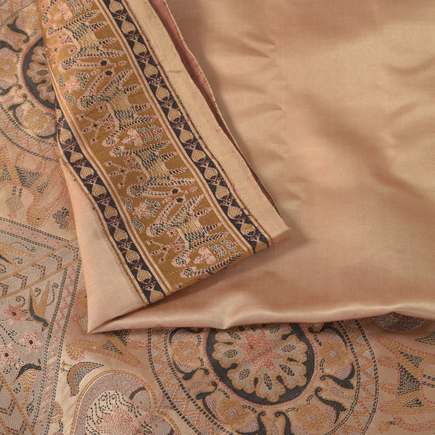 Sanskriti Vintage Pink Soft Pure Satin Saree Banarasi Brocade Hand-Woven 5.5+Yd