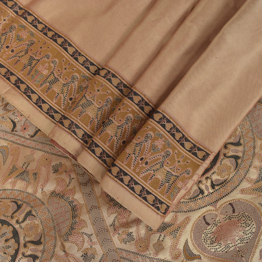 Sanskriti Vintage Pink Soft Pure Satin Saree Banarasi Brocade Hand-Woven 5.5+Yd