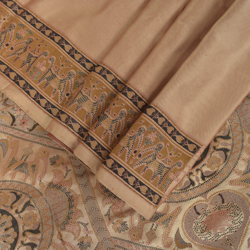 Sanskriti Vintage Pink Soft Pure Satin Saree Banarasi Brocade Hand-Woven 5.5+Yd