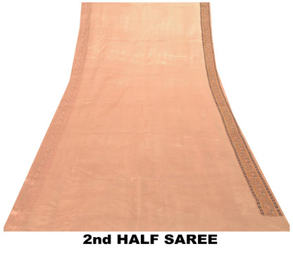 Sanskriti Vintage Pink Soft Pure Satin Saree Banarasi Brocade Hand-Woven 5.5+Yd