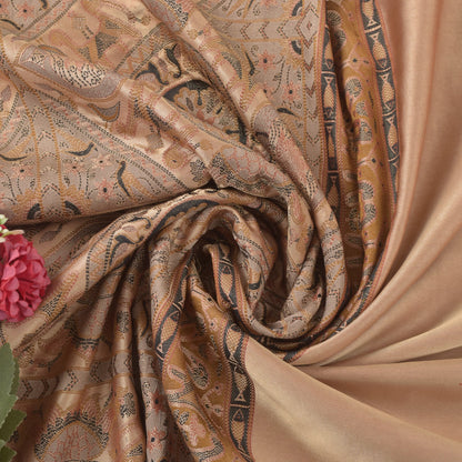 Sanskriti Vintage Pink Soft Pure Satin Saree Banarasi Brocade Hand-Woven 5.5+Yd