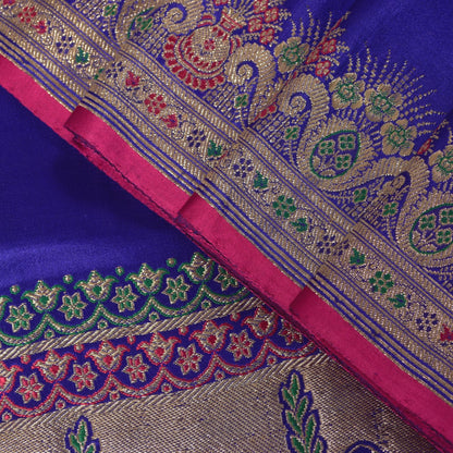 Sanskriti Vintage Soft BluePure Satin Saree Banarasi Brocade Zari Handwoven 5+YD
