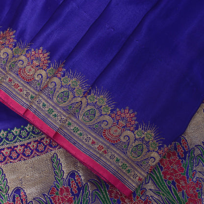 Sanskriti Vintage Soft BluePure Satin Saree Banarasi Brocade Zari Handwoven 5+YD