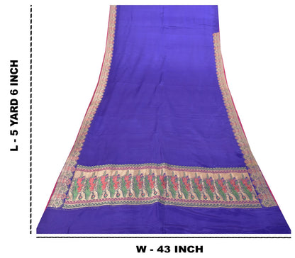 Sanskriti Vintage Soft BluePure Satin Saree Banarasi Brocade Zari Handwoven 5+YD