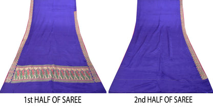 Sanskriti Vintage Soft BluePure Satin Saree Banarasi Brocade Zari Handwoven 5+YD