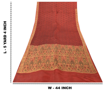 Sanskriti Vintage Soft DarkRed Pure Satin Saree Banarasi Brocade Hand-Woven 5+YD