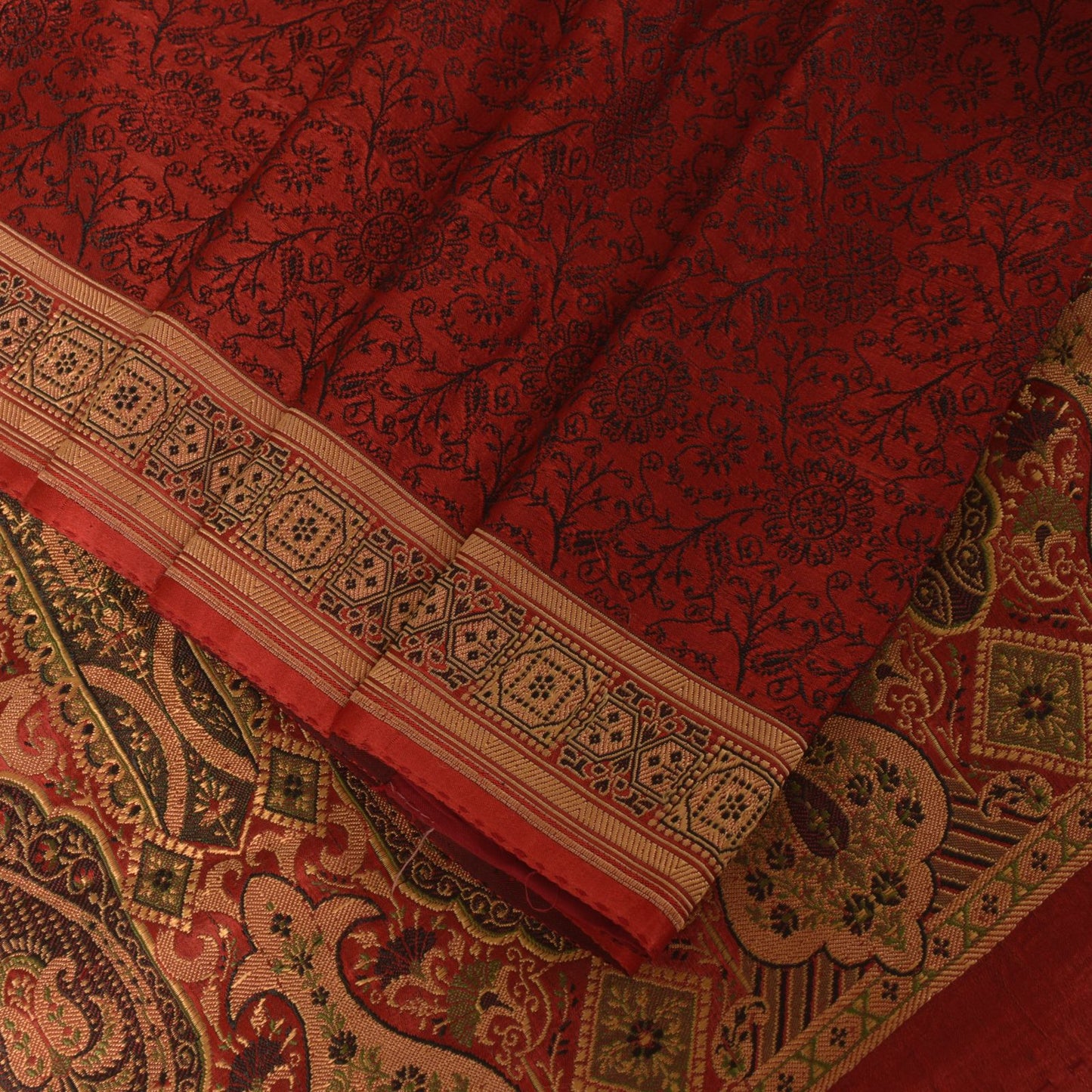 Sanskriti Vintage Soft DarkRed Pure Satin Saree Banarasi Brocade Hand-Woven 5+YD