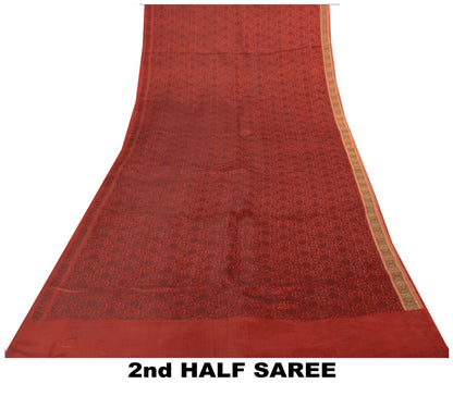 Sanskriti Vintage Soft DarkRed Pure Satin Saree Banarasi Brocade Hand-Woven 5+YD
