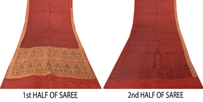 Sanskriti Vintage Soft DarkRed Pure Satin Saree Banarasi Brocade Hand-Woven 5+YD