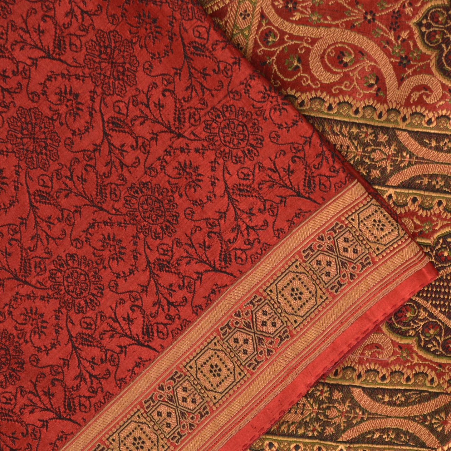 Sanskriti Vintage Soft DarkRed Pure Satin Saree Banarasi Brocade Hand-Woven 5+YD