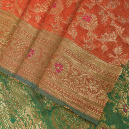 Sanskriti Vintage Orange Pure Silk Saree Banarasi Brocade Zari Hand-Woven 5+YD