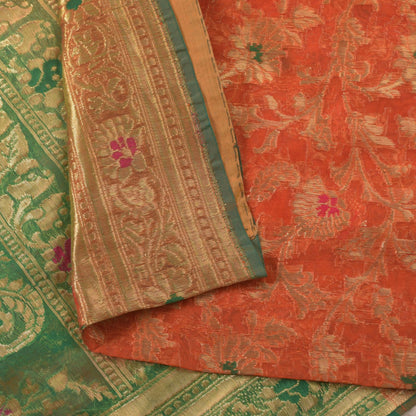 Sanskriti Vintage Orange Pure Silk Saree Banarasi Brocade Zari Hand-Woven 5+YD