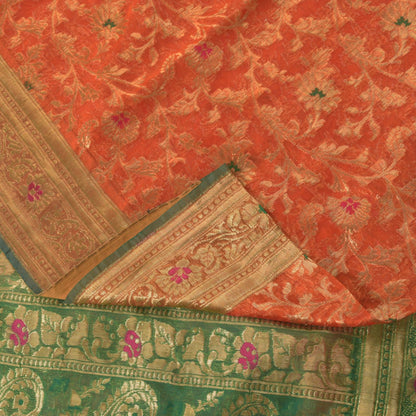 Sanskriti Vintage Orange Pure Silk Saree Banarasi Brocade Zari Hand-Woven 5+YD