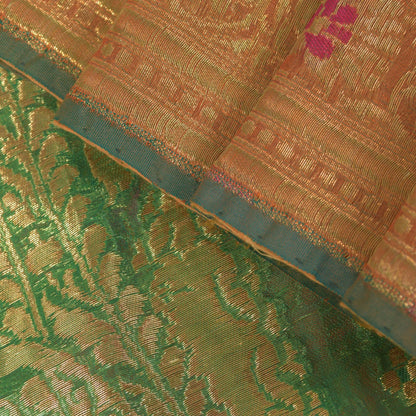 Sanskriti Vintage Orange Pure Silk Saree Banarasi Brocade Zari Hand-Woven 5+YD