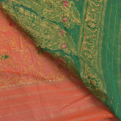 Sanskriti Vintage Orange Pure Silk Saree Banarasi Brocade Zari Hand-Woven 5+YD