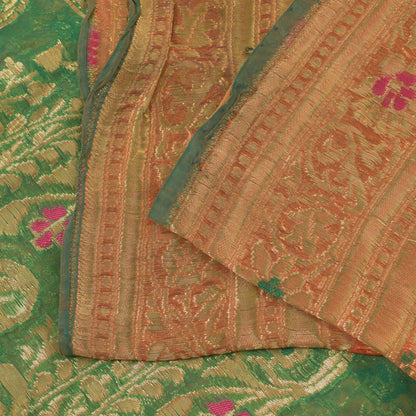 Sanskriti Vintage Orange Pure Silk Saree Banarasi Brocade Zari Hand-Woven 5+YD