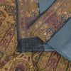 Sanskriti Vintage Gray-Blue 100%Pure Silk Saree Tanchoi Brocade Hand-Woven 5.5YD