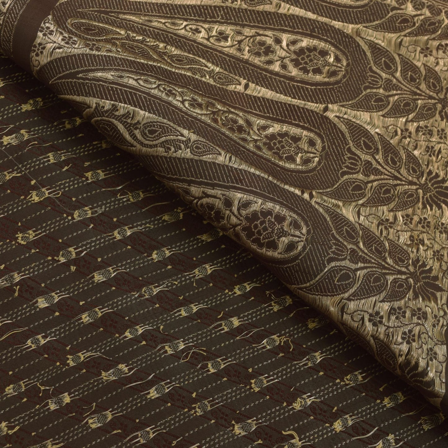 Sanskriti Vintage Brown Soft Pure Satin Saree Banarasi Brocade Zari Handmade 5+Y